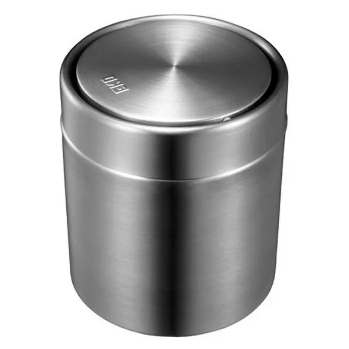 Proregal Schwingdeckeleimer Schön geformter Tischabfallbehälter mit Flachschwingdeckel - 1,5 l, Edelstahl, Edelstahl / Silber - Ein runder, silberner EKO Abfalleimer mit Deckel. Ideal für Bad oder Küche, hochwertig und stilvoll.