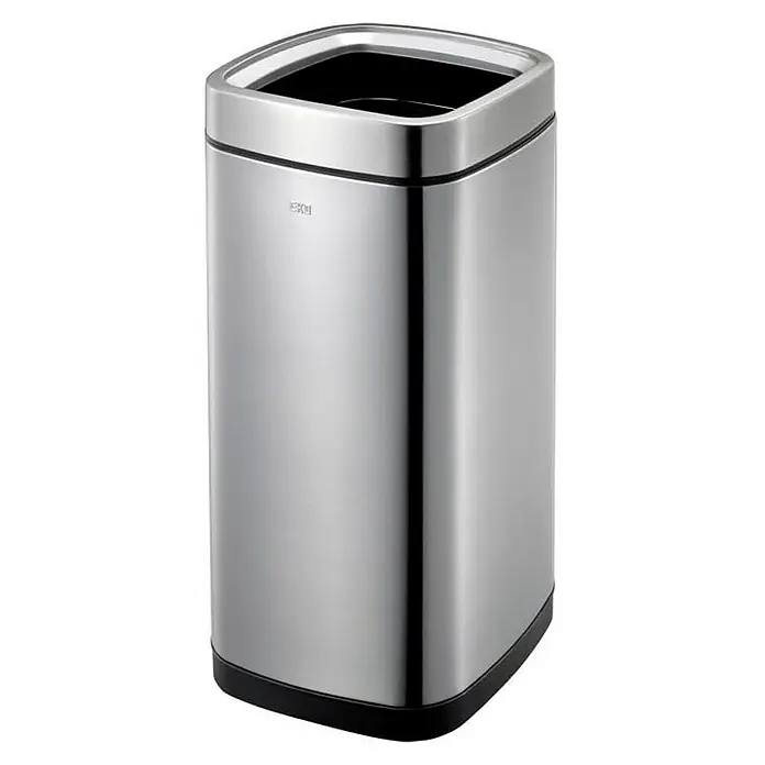Proregal Standard Mülleimer Quadratischer Abfalleimer aus mattem Edelstahl mit offenem Einwurf - 35 l, Edelstahl, Silber - Ein moderner, eckiger EKO Phantom Treteimer aus Edelstahl mit einem schwarzen Rand oben und unten. Ideal für jedes Zuhause.