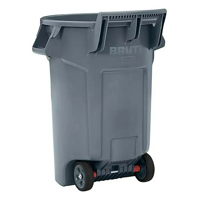 Proregal Standard Mülleimer Rubbermaid Brute runde Mehrzwecktonne auf zwei Rädern mit Belüftungskanälen - 166,5 l, Kunststoff, Grau - Graue Brute-Mülltonne mit Rädern für einfachen Transport und robuste Abfallentsorgung, ideal für den Innen- und Außenbereich.