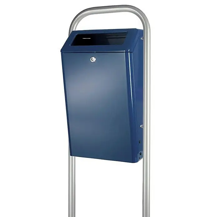 Proregal Standard Mülleimer Aluminium feuerfester Abfallbehälter für den Außenberreich offen - 50 l, Metall, Blau - Ein blauer Wandbriefkasten mit Einwurfschlitz und silbernem Rahmen für sicheren Empfang und stilvolle Optik. Ideal für den Außenbereich.