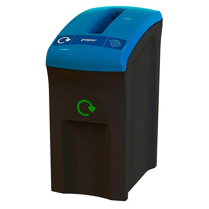 Proregal Standard-Mülleimer Wertstoffsammler Envirobin - 55 l, Kunststoff, Schwarz - Papierkorb mit blauem Deckel und Recycling-Symbol, speziell für Papierabfälle. Ideal für Büro oder Zuhause zur einfachen Mülltrennung.