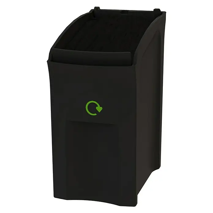 Proregal Standard-Mülleimer Wertstoffsammler Envirobin - 55 l, Kunststoff, Schwarz - Eine schwarze Recycling-Tonne mit einem grünen Recycling-Symbol darauf, ideal für die Mülltrennung und umweltbewusstes Handeln im Haushalt.