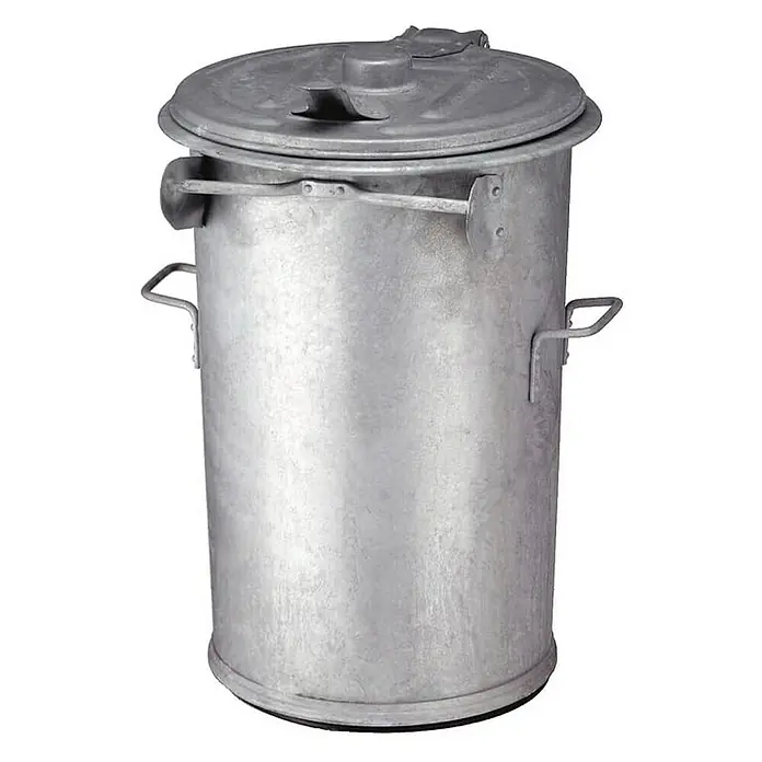 Proregal Standard Mülleimer Feuerfeste runde Mülltonne aus Stahl - 110 l, Stahl, Silber - Metallmülltonne mit Deckel und seitlichen Griffen, ideal für Gartenabfälle und zur Mülltrennung im Außenbereich.