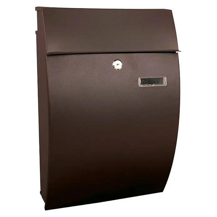 Proregal Wandbriefkasten Geronan mit Namensschild - Schwarz, Metall, Namensschild - Eine moderne, braune Wandbriefkasten mit Schloss und Sichtfenster für eine stilvolle Briefzustellung.