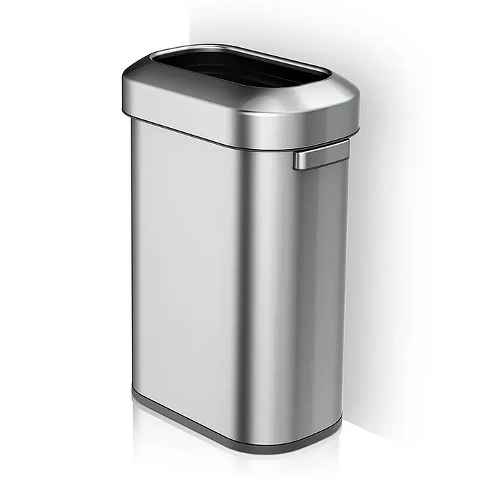 Proregal Standard-Mülleimer Stilvoller ovaler offener Abfallsammler aus gebürstetem Edelstahl - 60 l, Edelstahl, Silber - Ein schmaler, rechteckiger Treteimer aus gebürstetem Edelstahl mit einem schwarzen Innenbehälter und einer praktischen Griffleiste.