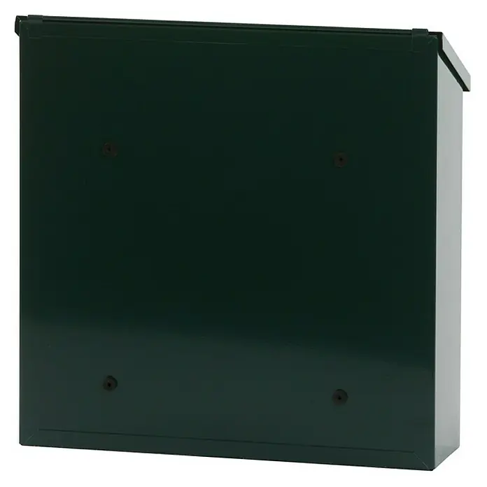 Proregal Wandbriefkasten Malagan mit Zylinderschloss - Grün, Metall - Nahaufnahme eines grünen Briefkastens, der die schlichte Eleganz und Funktionalität dieses wesentlichen Haushaltsgegenstands hervorhebt.