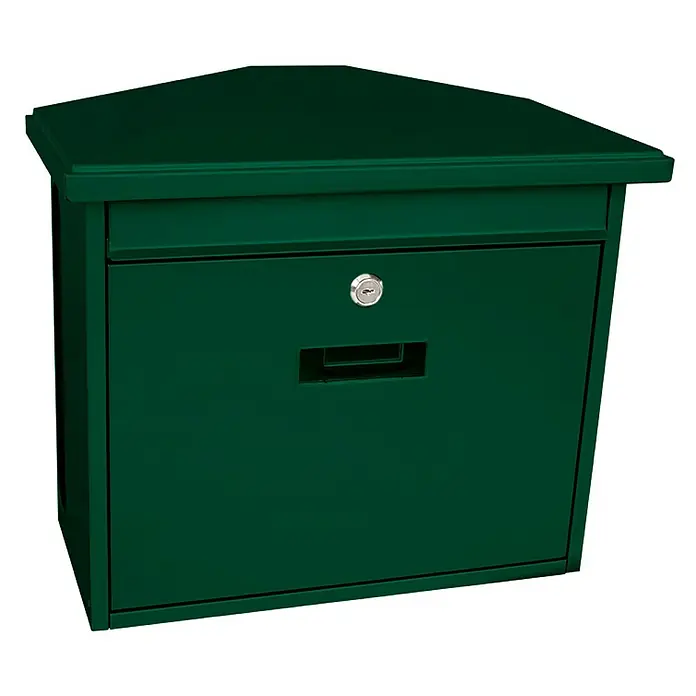 Proregal Wandbriefkasten Zamoran aus verzinktem Stahl mit Namensschild - Grün, Stahl, Namensschild - Ein grüner Eckbriefkasten mit Schloss und Griff. Ideal für Hauseingänge.
