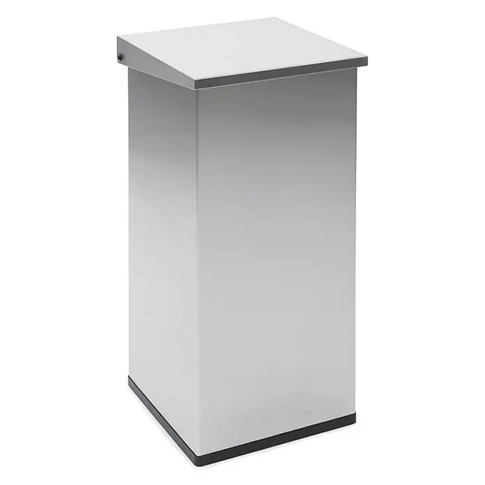 Proregal Standard-Mülleimer Eckiger feuerfester Abfallbehälter Haiti mit Softclose Hebedeckel - 110 l, Edelstahl, Edelstahl / Silber - Der elegante, silberfarbene Rednerpult mit abgeschrägter Oberfläche eignet sich ideal für Präsentationen und Vorträge.