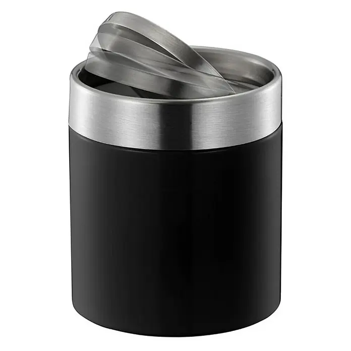 Proregal Schwingdeckeleimer Schön geformter Tischabfallbehälter mit Flachschwingdeckel - 1,5 l, Edelstahl, Edelstahl / Schwaru - Der drehbare Windaschenbecher in Schwarz mit Metalleinsatz fängt Asche sicher auf und verhindert Gerüche.