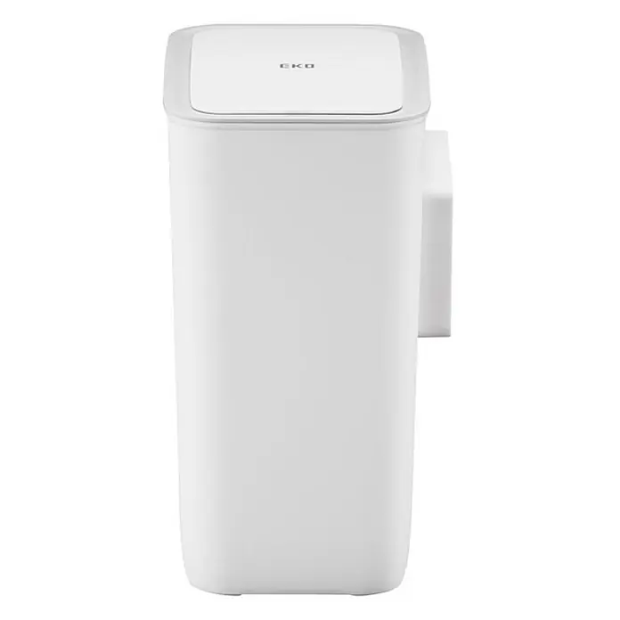 Proregal Sensormülleimer Moderner quadratischer Abfalleimer mit Smart Sensor zur Wandmontage - 8 l, Kunststoff, Weiß - Aufnahme eines EKO-Abfalleimers, der ein schlankes und modernes Design in Weiß zeigt, perfekt für ein stilvolles Abfallmanagement.