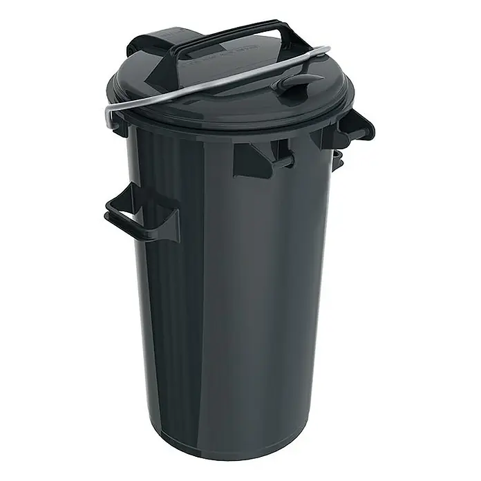 Proregal Standard-Mülleimer Großer Mülleimer mit Deckel und Bügel - 50 l, Kunststoff, Schwarz - Eine graue Mülltonne mit Deckel und Griff. Der Deckel ist sicher befestigt. Geeignet für den Innen- und Außenbereich, robust und langlebig.