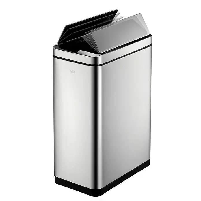 Proregal Sensormülleimer Stilvoller Sensor Abfalleimer aus gebürstetem Edelstahl - 45 l, Edelstahl, Silber - Silberfarbener, rechteckiger Mülleimer aus Edelstahl mit offenem Klappdeckel für den Innenbereich.