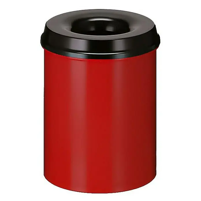 Proregal Papierkorb & Abfallsammler aus Metall selbstlöschend - 15 l, Metall, Rot, Kopfteil Schwarz - Roter Papierkorb mit schwarzem Deckel. Ein moderner, stilvoller Behälter für Büro oder Zuhause, ideal zur Abfallentsorgung.