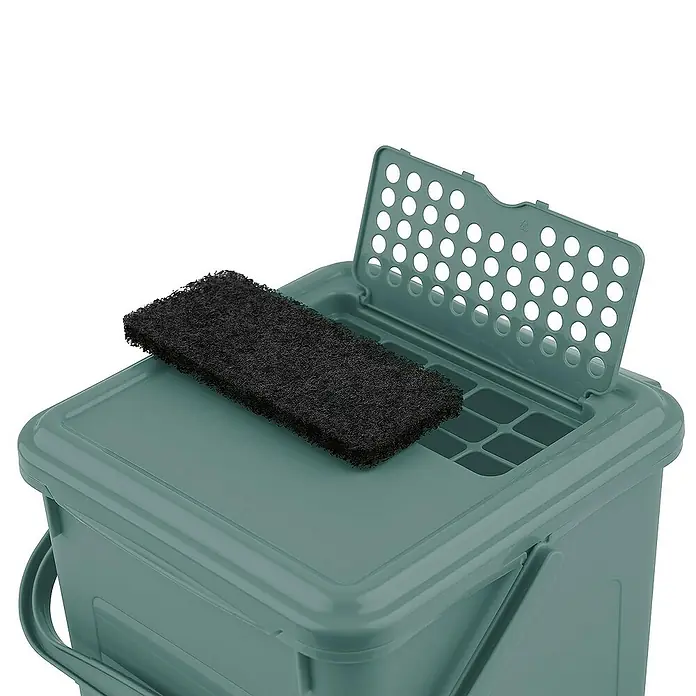Proregal Standard-Mülleimer Robuster Abfalleimer mit geruchsdichtem Deckel & Kohlefilter - 9 l, Kunststoff, Grün - Grüner Komposteimer mit offenem Deckel und schwarzem Filter. Praktisch für die Küche zur Sammlung von Bioabfällen.