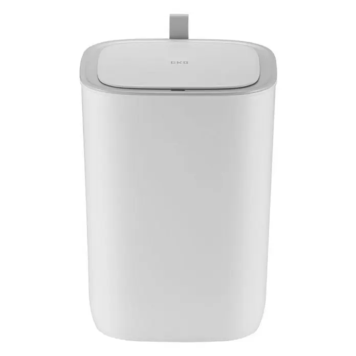 Proregal Sensormülleimer Moderner quadratischer Abfalleimer mit Smart Sensor - 12 l, Kunststoff, Weiß - Weißer EKO Abfalleimer mit grauem Deckel und Griff für die Küche oder das Badezimmer. Praktisch und stilvoll.