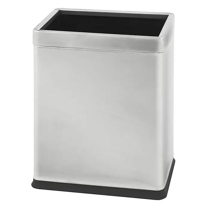 Proregal Papierkorb doppelwandig & eckig aus Edelstahl - 10 l, Edelstahl, Silber - Bild eines modernen, quadratischen Edelstahl-Abfalleimers mit schwarzem Rand und Innenteil, ideal für Büro oder Zuhause.