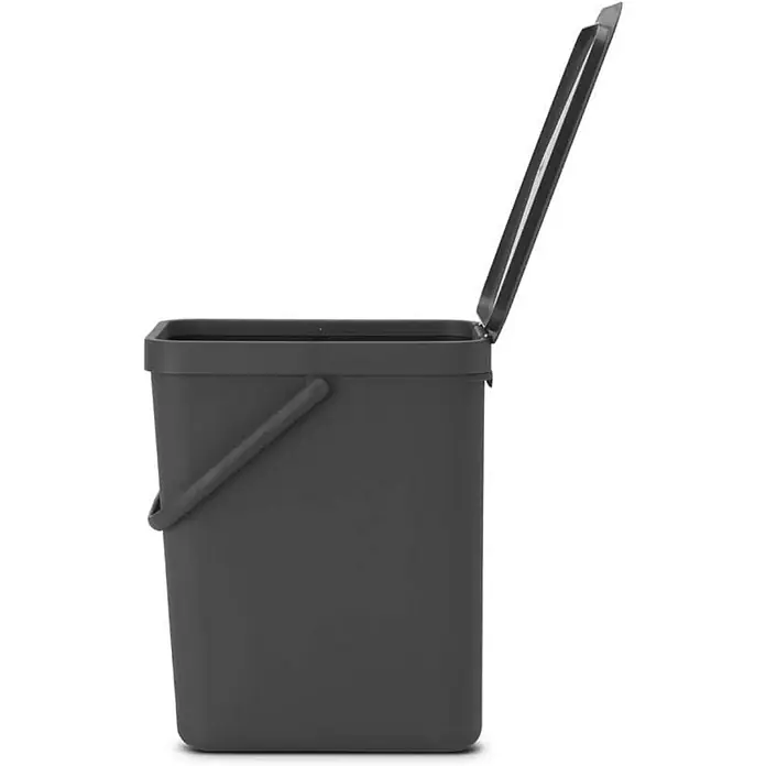 Proregal Standard Mülleimer Brabantia Abfallsammler mit Stay-open Deckel - 25 l, Kunststoff, Dunkelgrau - Grauer Bio-Abfalleimer mit offenem Deckel und Griff, ideal für die Küche zur Kompostierung von Lebensmittelabfällen und zur Reduzierung von Abfall.
