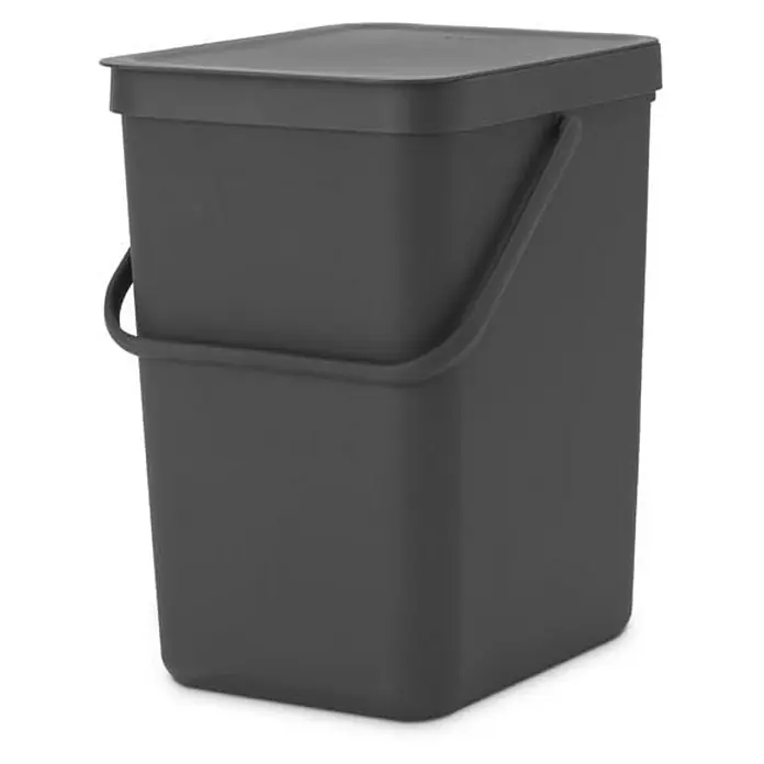 Proregal Standard Mülleimer Brabantia Abfallsammler mit Stay-open Deckel - 25 l, Kunststoff, Dunkelgrau - Dunkelgrauer, eckiger Abfalleimer mit Deckel und Griff für Küchenabfälle. Praktischer, kompakter Komposteimer für den Haushalt.