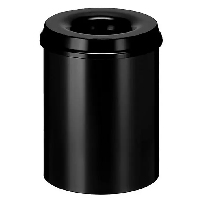 Proregal Papierkorb & Abfallsammler aus Metall selbstlöschend - 15 l, Metall, Schwarz - Schwarzer, zylindrischer Papierkorb mit Öffnung oben. Ideal für Büro oder öffentliche Räume.
