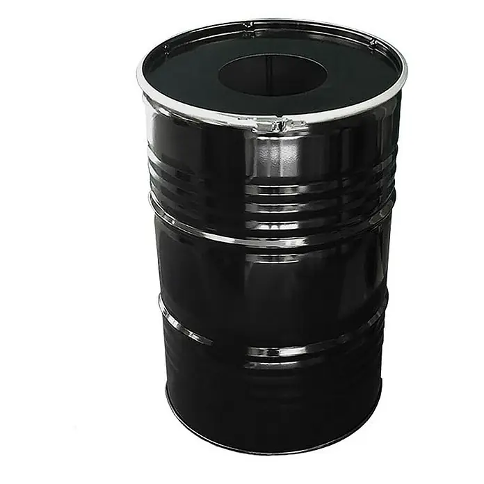 Proregal Standard-Mülleimer Robuste Abfalltonne mit Einwurf-Öffnung - 200 l, Metall, Schwarz - Ein glänzend schwarzer Abfallbehälter aus Metall mit Chromakzenten und einer runden Öffnung oben, ideal für stilvolle Sauberkeit.