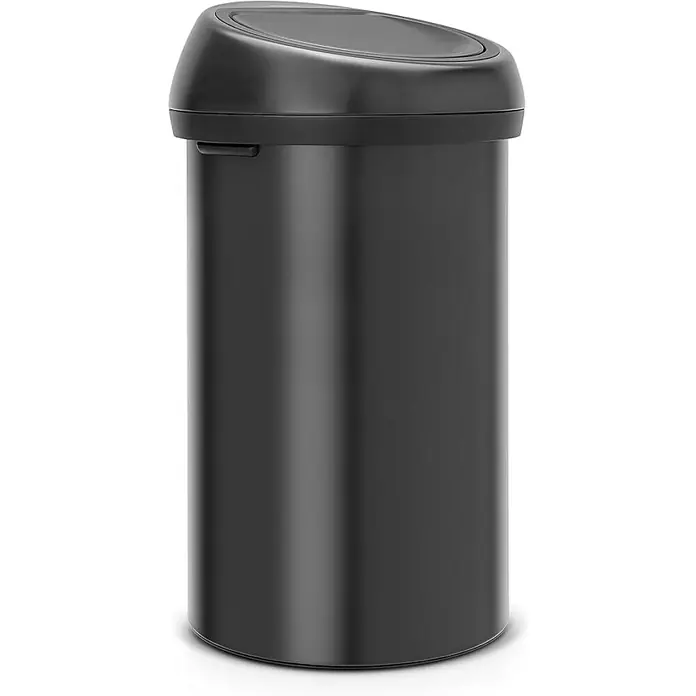 Proregal Standard-Mülleimer Brabantia Abfallbehälter mit Soft-Touch-Öffnung - 60 l, Metall, Matt Schwarz - Schwarzer Kippdeckel-Mülleimer. Ideal für Küche oder Bad, da er Abfall ordentlich und diskret aufbewahrt und sich leicht entleeren lässt.