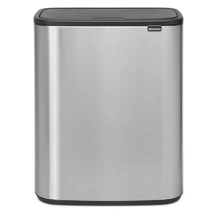 Proregal Sensormülleimer Brabantia Hochwertiger Abfallsammler mit Touch-Öffnung - 60 l, Edelstahl, Edelstahl - Ein schlichter, rechteckiger Abfalleimer aus Edelstahl mit schwarzem Deckel, perfekt für moderne Haushalte.