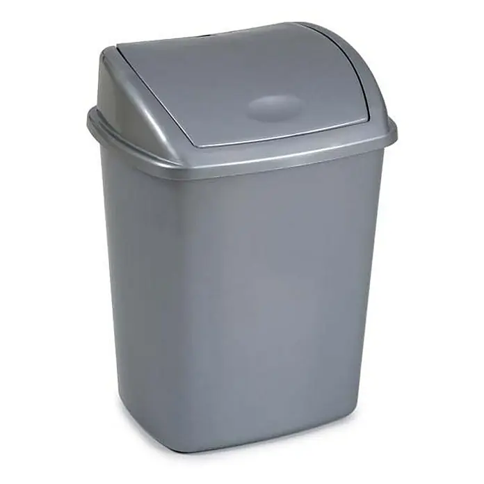 Proregal Standard-Mülleimer Klassischer Abfallbehälter mit Klappdeckel - 15 l, Kunststoff, Grau - Dieser stilvolle, graue Schwingdeckeleimer ist ideal für Badezimmer und Küchen, da er Abfall diskret und hygienisch aufbewahrt.