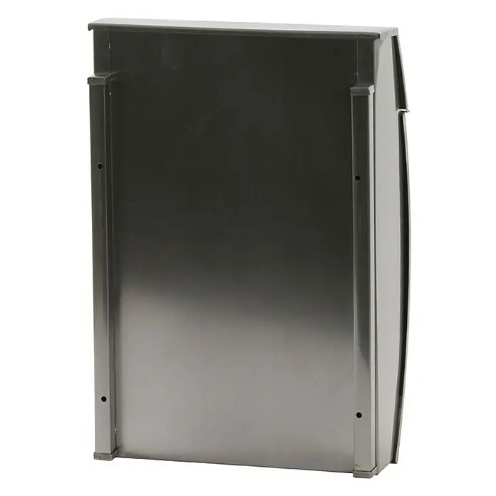 Proregal Wandbriefkasten Edelstahl - Silber, Metall - Das Bild zeigt einen modernen, silbernen Briefkasten aus Edelstahl. Der Briefkasten ist schlicht und funktional designt.