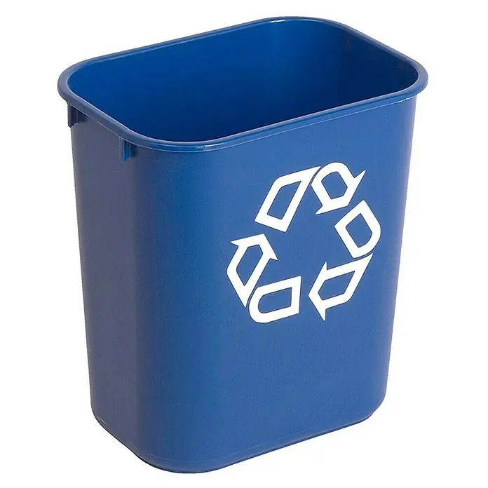 Proregal Standard-Mülleimer Rubbermaid rechteckiger Abfallbehälter aus Polyethylen - 12,9 l, Kunststoff, Blau mit Recyclingsymbol - Blauer Recyclingbehälter mit dem Recycling-Symbol in Weiß, ideal für die Mülltrennung und umweltfreundliche Entsorgung.