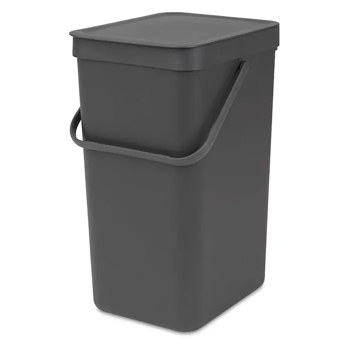 Proregal Standard Mülleimer Brabantia Abfallsammler mit Stay-open Deckel - 16 l, Kunststoff, Dunkelgrau - Grauer, rechteckiger Eimer mit Deckel und Griff, ideal für Küche und Haushalt. Praktisch und stilvoll für Abfallentsorgung.