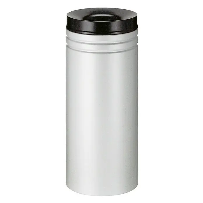 Proregal Papierkorb & Abfallsammler aus Metall selbstlöschend mit doppelter Rauchgasumlenkung - 50 l, Metall, Grau, Kopfteil Schwarz - Silberfarbene Dose mit schwarzem Deckel. Elegantes Design für vielseitige Aufbewahrung. Ideal für Küche und Bad.