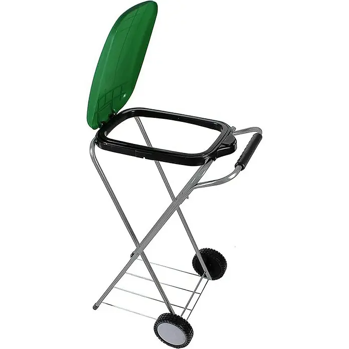 Proregal Müllsackständer Klassisch mit Deckel und Rollen -  - Rollender Müllsackhalter mit grünem Deckel für einfache Abfallentsorgung im Garten oder im Freien. Praktischer Helfer für Ordnung.