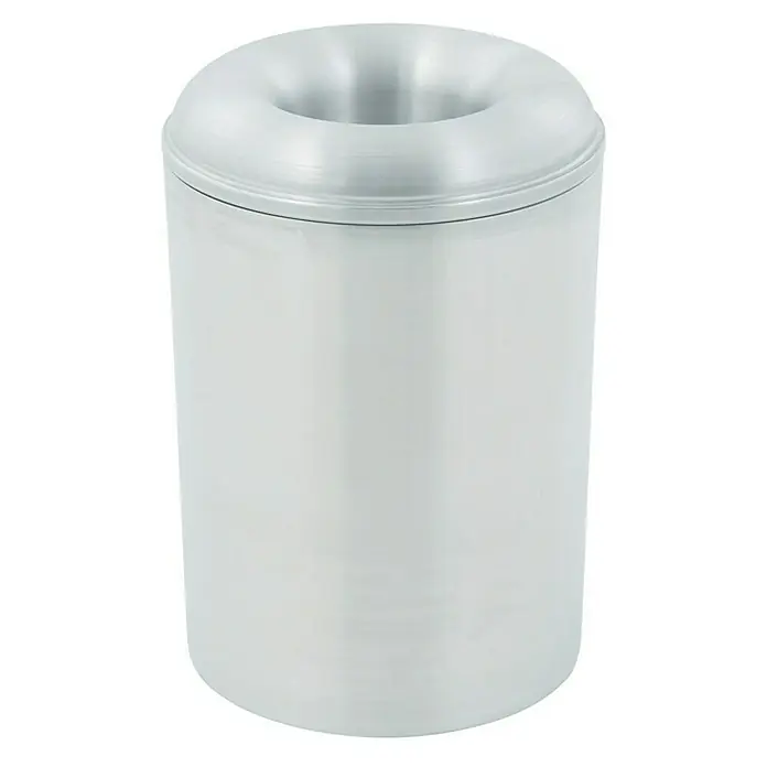 Proregal Papierkorb & Abfallsammler aus Aluminium selbstlöschend - 13 l, Aluminium, Silber - Ein stilvoller, zylinderförmiger, silberfarbener Aschenbecher mit einer markanten, runden Öffnung oben, ideal für den Innen- und Außenbereich.