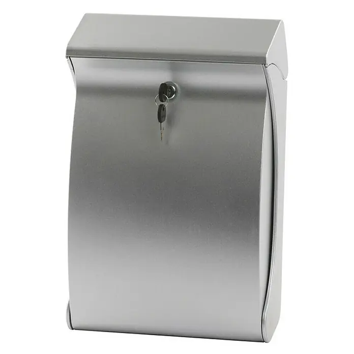 Proregal Wandbriefkasten aus Kunststoff - L x B x H: 27,1 x 12,9 x 41,9 cm, Silber, Kunststoff - Bild einer silbernen abschließbaren Briefkasten.
