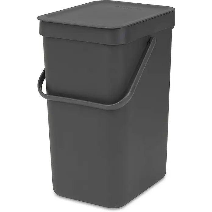 Proregal Standard Mülleimer Brabantia Abfallsammler mit Stay-open Deckel - 12 l, Kunststoff, Dunkelgrau - Grauer Komposteimer mit Deckel und Griff, ideal für die Küche zur Sammlung von Bioabfällen und zur Reduzierung von Abfall.