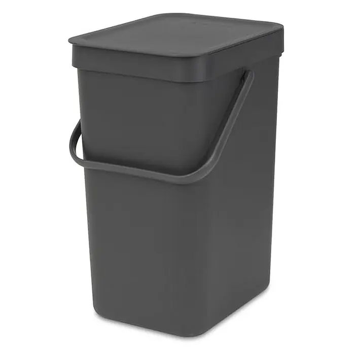 Proregal Standard Mülleimer Brabantia Abfallsammler mit Stay-open Deckel - 12 l, Kunststoff, Dunkelgrau - Eine graue Komposttonne mit Deckel und Tragegriff, ideal zur Sammlung von Bioabfällen in der Küche oder im Garten.