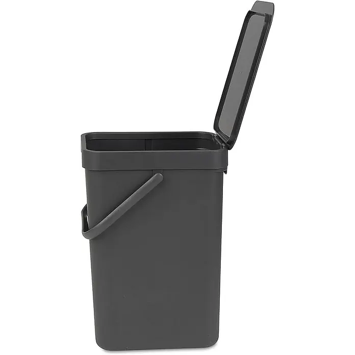 Proregal Standard Mülleimer Brabantia Abfallsammler mit Stay-open Deckel - 12 l, Kunststoff, Dunkelgrau - Grauer Bio-Abfalleimer mit offenem Deckel und Tragegriff, ideal für die Küche zur Sammlung von Kompostabfällen.