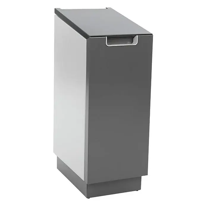Proregal Standard-Mülleimer Feuersicherer Wertstoffsammler Connector Bin mit Hebedeckel - 55 l, Aluminium, Anthrazit / Grau - Ein moderner, rechteckiger Wäschesammler in Grau und Weiß mit einem praktischen Griff zur einfachen Handhabung im Badezimmer.