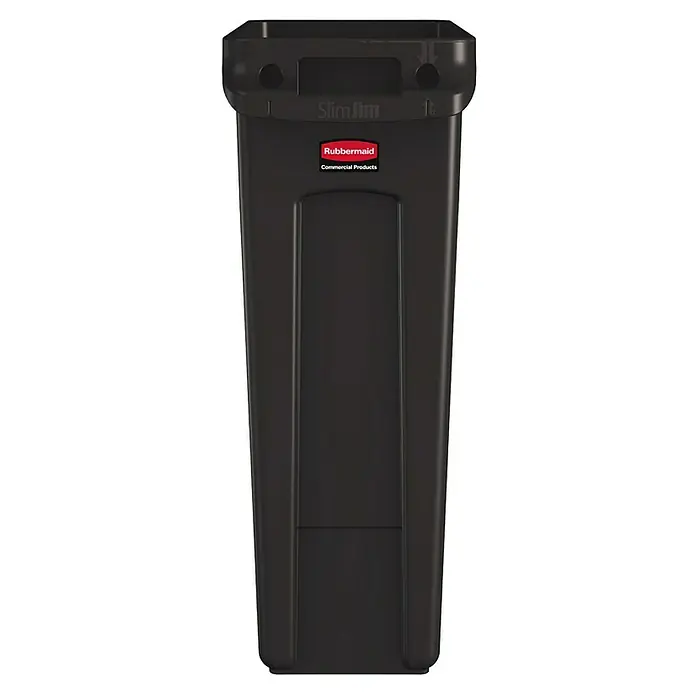 Proregal Standard-Mülleimer Rubbermaid Slim Jim Mülleimer mit Belüftungskanälen - 87 l, Kunststoff, Braun - Schwarzer Rubbermaid Slim Jim Abfallbehälter für den gewerblichen Gebrauch, ideal für enge Räume und zur Abfalltrennung.