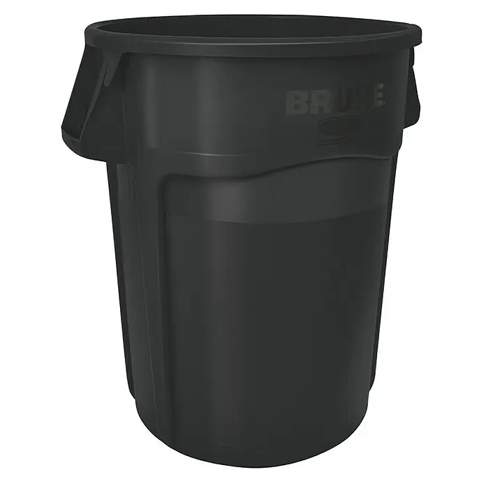 Proregal Standard-Mülleimer Rubbermaid Brute runde Mehrzwecktonne mit Belüftungskanälen - 166,5 l, Kunststoff, Schwarz - Schwarzer "Brute"-Mülleimer, ideal für den Einsatz im Freien und in gewerblichen Umgebungen, robust und langlebig für die Abfallentsorgung.