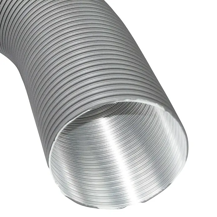 Alu-Flexrohr - Durchmesser: 125 mm, Verstellbar: 50 mm - 150 mm, Aluminium, Grau - Flexibles, isoliertes Lüftungsrohr aus Aluminium. Ideal für Belüftungssysteme und Abluftanlagen in verschiedenen Anwendungsbereichen.