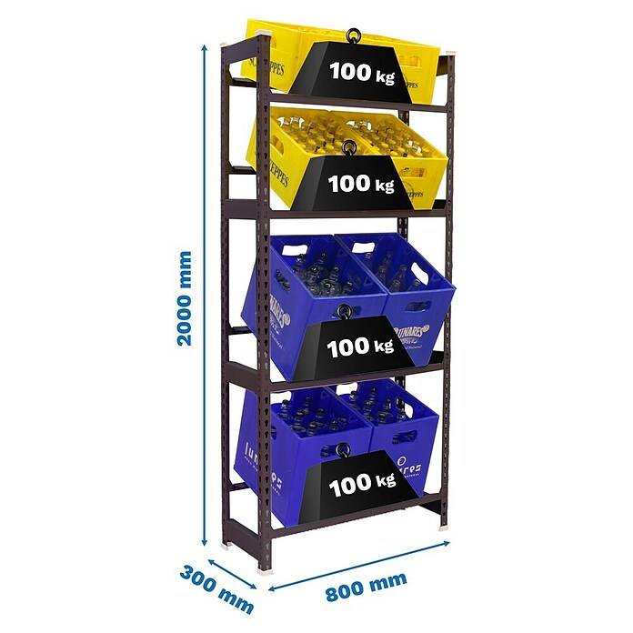 Simonrack Simonbottle Getränkekistenregal Bottleclick (H x B x T: 200 x 80 x 30 cm, Traglast Einlegeboden: 100 kg, Anzahl Böden: 4 Stk., Stecken, Anthrazit) | BAUHAUS