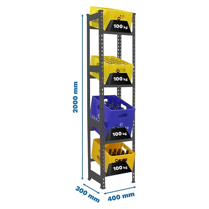 Simonrack Simonbottle Getränkekistenregal Bottleclick (H x B x T: 200 x 40 x 30 cm, Traglast Einlegeboden: 100 kg, Anzahl Böden: 4 Stk., Stecken, Anthrazit) | BAUHAUS