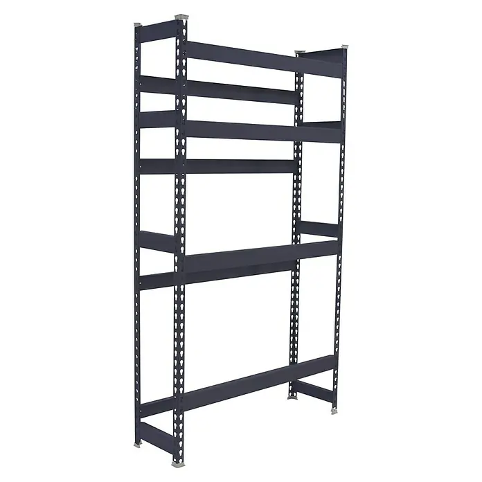 Simonrack Simonbottle Getränkekistenregal Bottleclick - H x B x T: 200 x 100 x 30 cm, Traglast Einlegeboden: 100 kg, Anzahl Böden: 4 Stk., Stecken, Anthrazit - Bild eines leeren, grauen Lagerregals mit mehreren Regalböden, ideal für Lagerung und Organisation.
