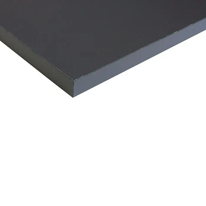 Regalboden - Anthrazit, 120 x 20 x 1,6 cm - Nahaufnahme einer eleganten, anthrazitfarbenen Tischplatte mit klaren Kanten, ideal für moderne Inneneinrichtungen.