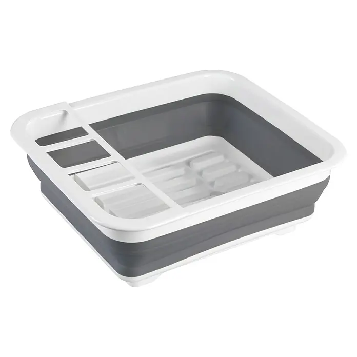 Wenko Abtropfgestell - L x B x H: 36,5 x 31 x 13 cm, Kunststoff - Zusammenklappbares Abtropfgestell in Grau und Weiß, ideal für kleine Küchen oder unterwegs, platzsparend und praktisch für Geschirr.
