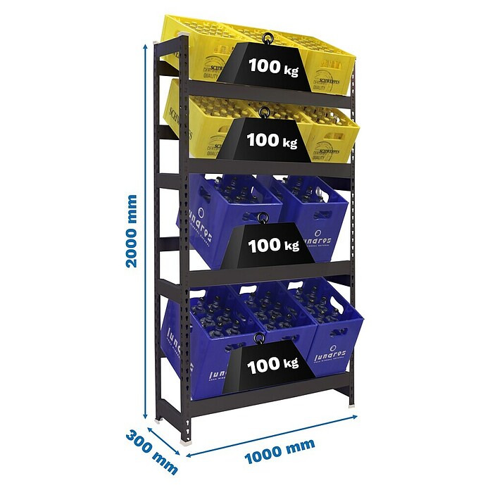 Simonrack Simonbottle Getränkekistenregal Bottleclick (H x B x T: 200 x 100 x 30 cm, Traglast Einlegeboden: 100 kg, Anzahl Böden: 4 Stk., Stecken, Anthrazit) | BAUHAUS