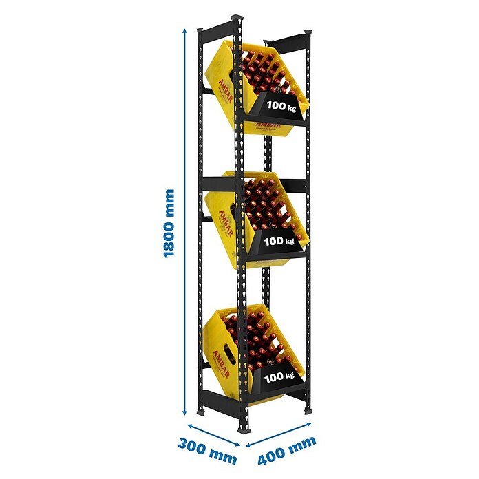 Simonrack Simonbottle Getränkekistenregal Bottleclick (H x B x T: 180 x 40 x 30 cm, Traglast Einlegeboden: 100 kg, Anzahl Böden: 3 Stk., Stecken, Anthrazit) | BAUHAUS