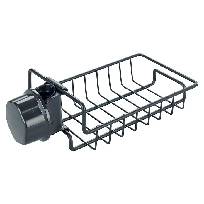 Wenko Spülbecken-Organizer - L x B x H: 21 x 10,5 x 7 cm - Eine graue Spülbecken-Caddy mit Saugnapf zur Aufbewahrung von Spülschwamm und Bürste in der Küche, um Ordnung zu halten.