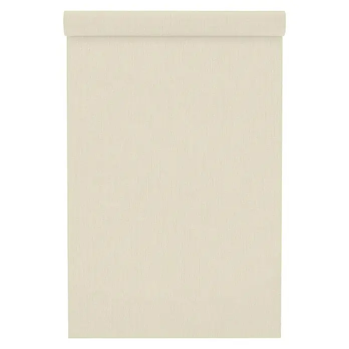 FREUNDIN Vliestapete - Beige, Uni, 10,05 x 0,53 m - Die Abbildung zeigt eine Rolle hellbeige Textiltapete mit dezenter Textur, ideal für die Wandgestaltung im Innenbereich.